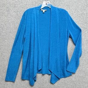 Eileen Fisher Waterfall Cardigan Organic Linen Size L Blue Slub Sustainable